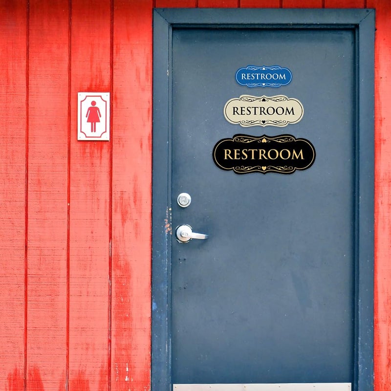 All Quality Designer Restroom Wall or Door Sign - Bathroom Signage | Durable Plastic and Easy Installation | Black/Gold - Medium (1 Pack) - Image 1